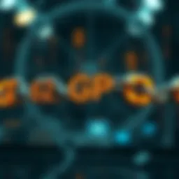 Visual representation of blockchain technology interlinked with AI language models.