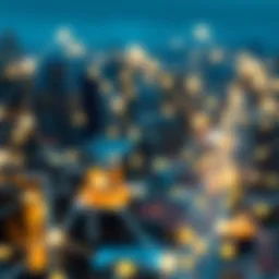 Representation of a blockchain network connecting various nodes