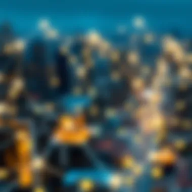 Representation of a blockchain network connecting various nodes