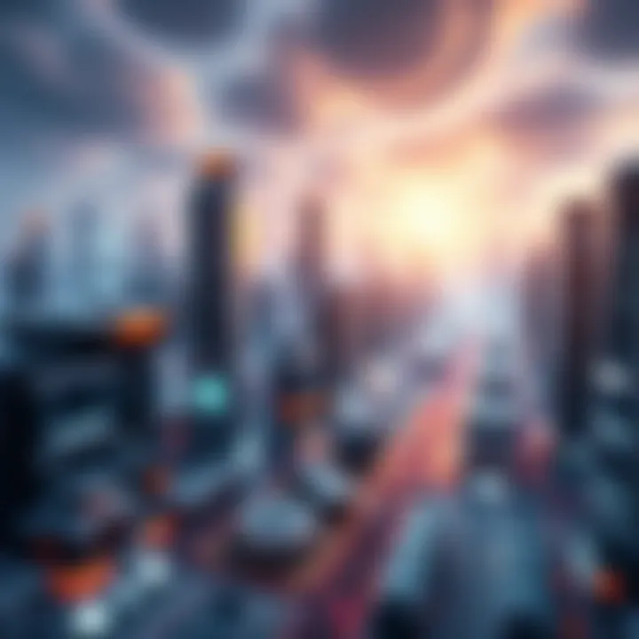 A futuristic cityscape showcasing technological advancements