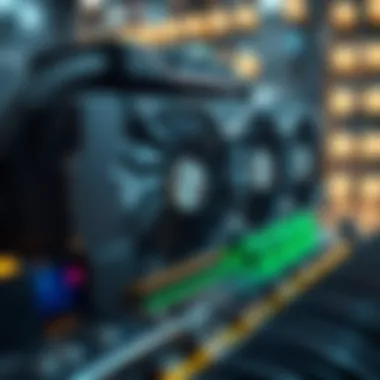 Cooling Solutions for Mining Graphics Cards Close-up of a graphics card with cooling solutions