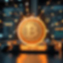 A conceptual illustration of blockchain technology interconnected with financial services